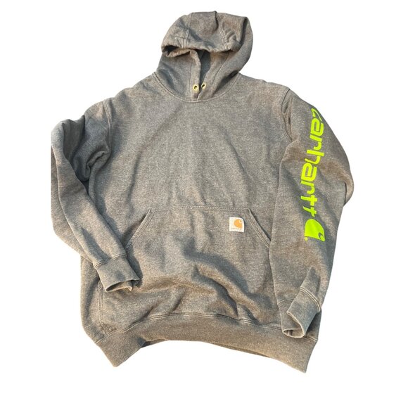 Carhartt Original Fit Gray Hooded Sweatshirt Hoodie Arm Spellout Pocket Size S - Picture 1 of 5